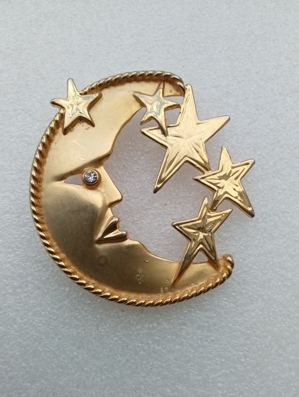 Park Lane Vintage Celstial Moon And Stars Brooch Pendant, 80s Gold Tone Metal